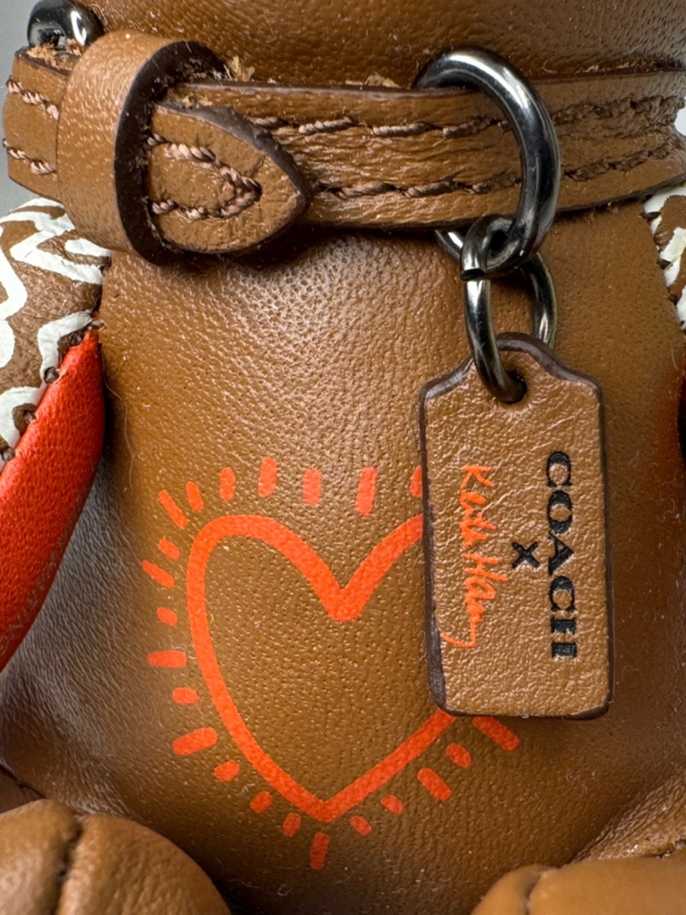 Coach Keith Haring Leather Heart Bear Bag Charm/Rare Fob  20138 Keychain - Picture 4 of 13